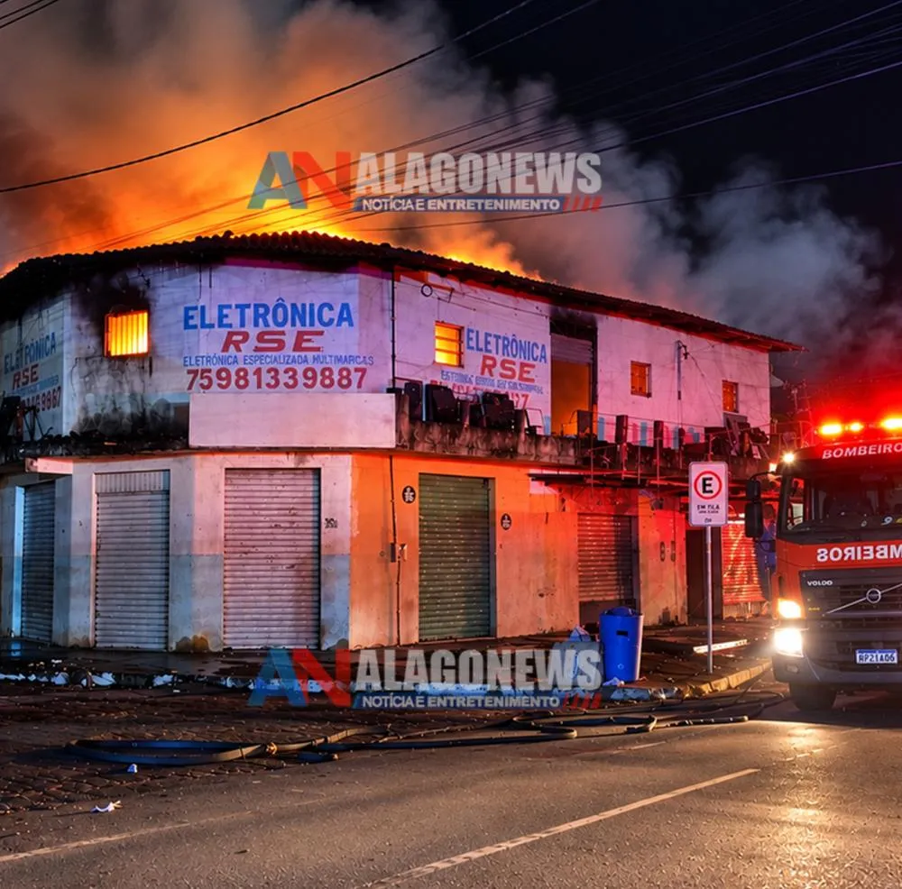 Incêndio de grandes proporções atinge lojas na Central de Abastecimento de Alagoinhas; não há vítimas